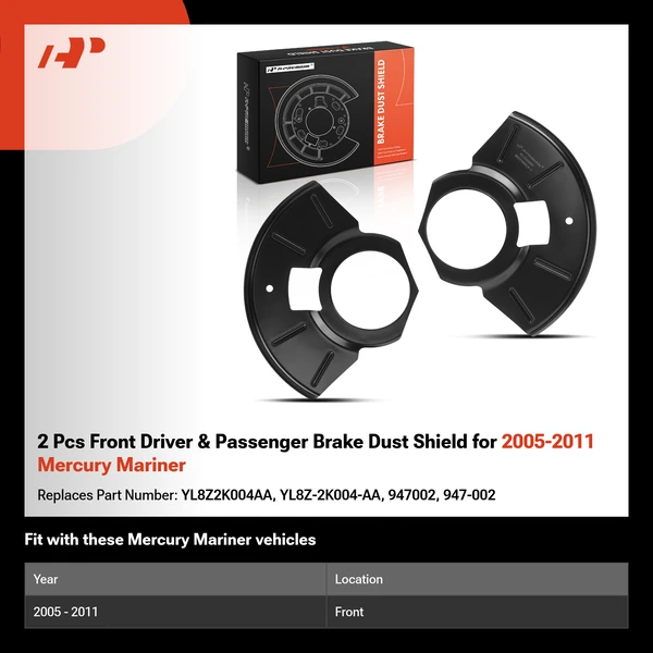 2 Pcs Front Driver & Passenger Brake Dust Shield for 2005-2011 Mercury Mariner