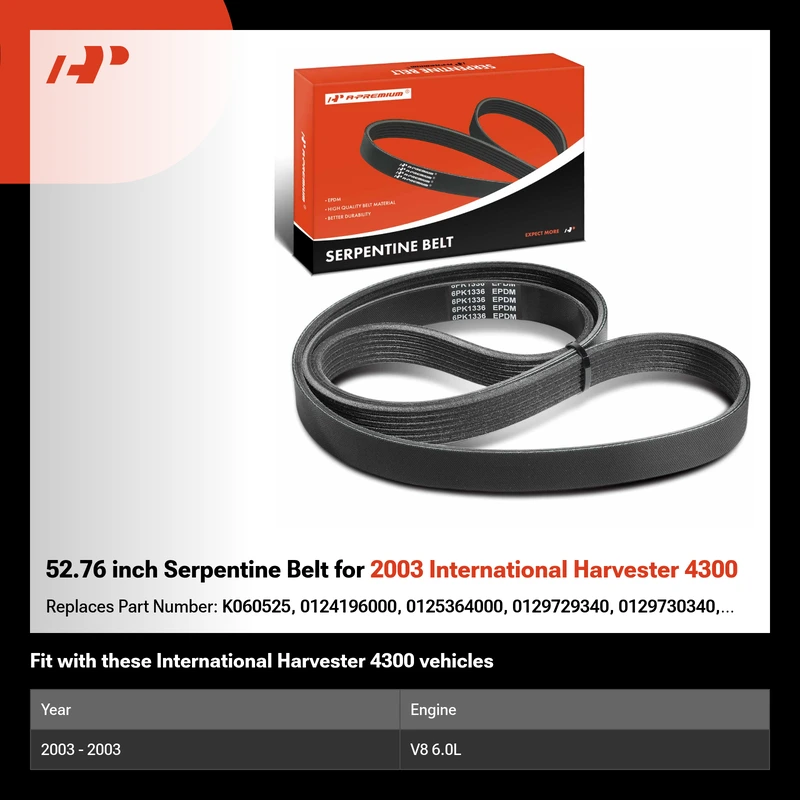 52.76 inch Serpentine Belt for 2003 International Harvester 4300