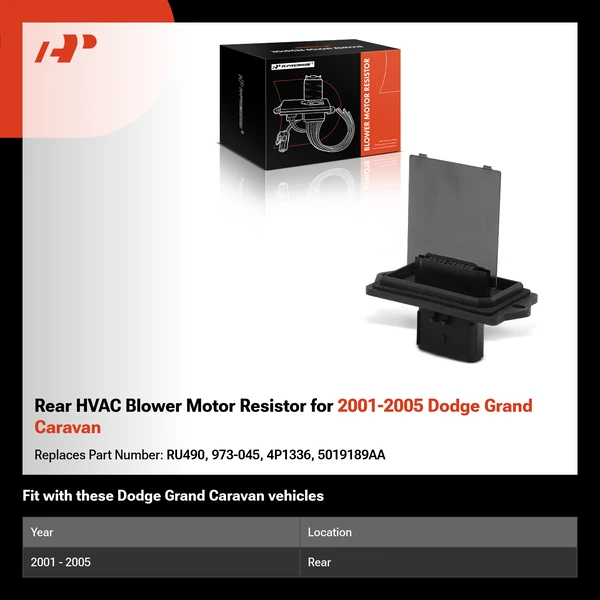 Rear HVAC Blower Motor Resistor for 2001-2005 Dodge Grand Caravan