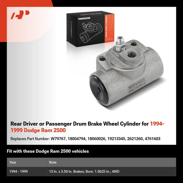 Rear Driver or Passenger Drum Brake Wheel Cylinder for 1994-1999 Dodge Ram 2500