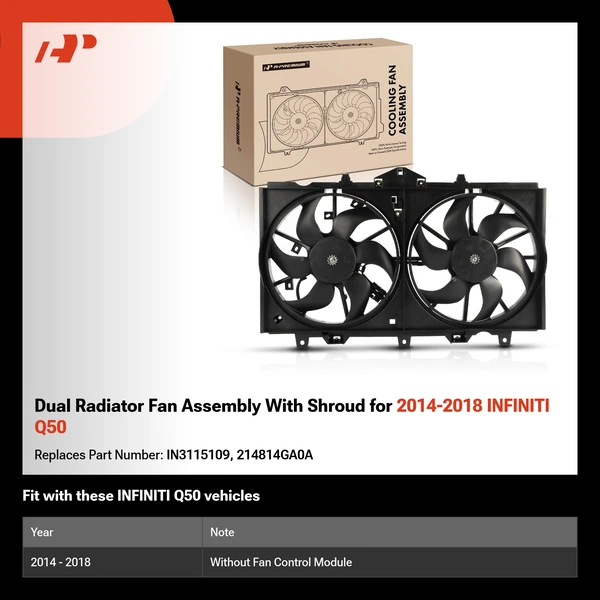 Dual Radiator Fan Assembly With Shroud for 2014-2018 INFINITI Q50