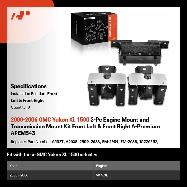 2000-2006 GMC Yukon XL 1500 3-Pc Engine Mount and Transmission Mount Kit Front Left & Front Right A-Premium APEM543
