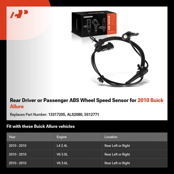Rear Driver or Passenger ABS Wheel Speed Sensor for 2010 Buick Allure