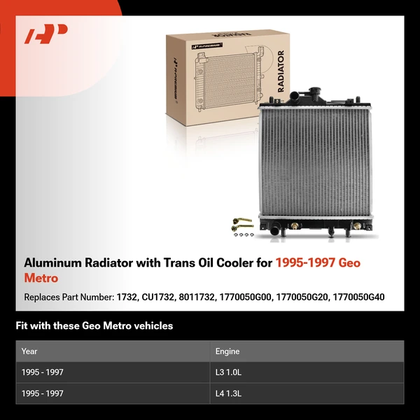 Aluminum Radiator with Trans Oil Cooler for 1995-1997 Geo Metro