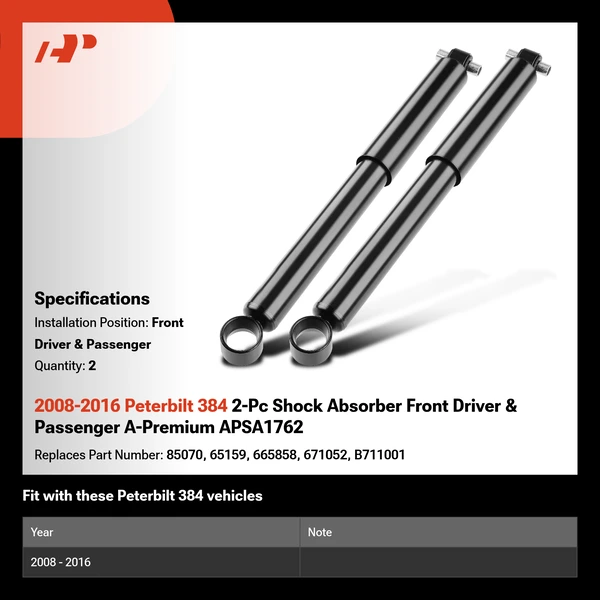 2008-2016 Peterbilt 384 2-Pc Shock Absorber Front Driver & Passenger A-Premium APSA1762
