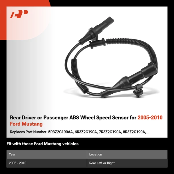 Rear Driver or Passenger ABS Wheel Speed Sensor for 2005-2010 Ford Mustang