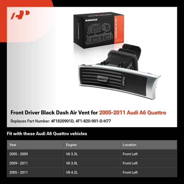 Front Driver Black Dash Air Vent for 2005-2011 Audi A6 Quattro