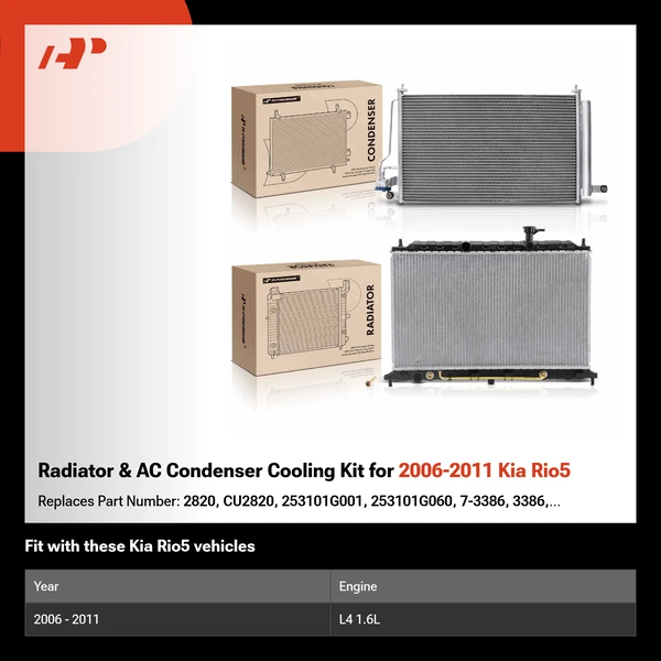 Radiator & AC Condenser Cooling Kit for 2006-2011 Kia Rio5