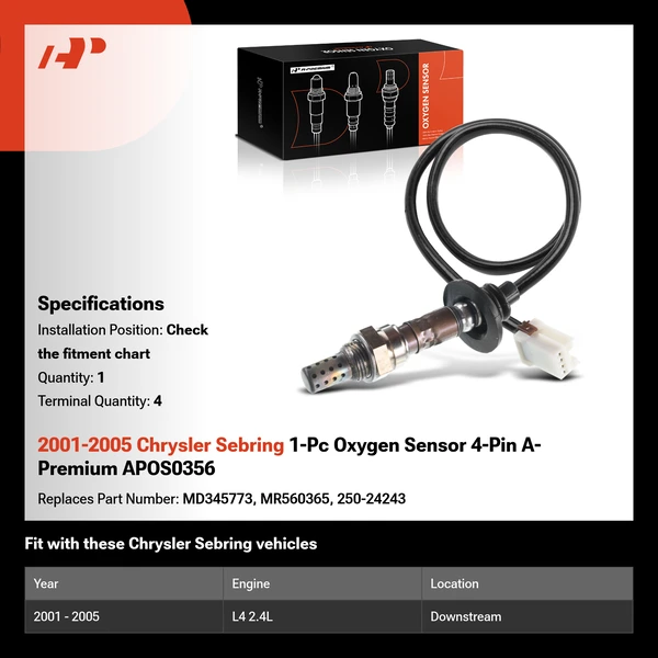 2001-2005 Chrysler Sebring 1-Pc Oxygen Sensor 4-Pin A-Premium APOS0356