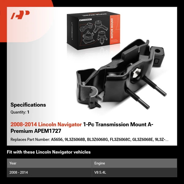2008-2014 Lincoln Navigator 1-Pc Transmission Mount A-Premium APEM1727