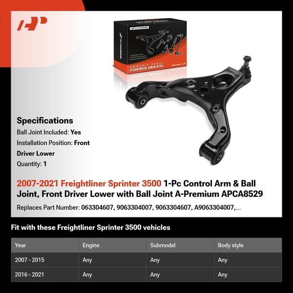 2007-2021 Freightliner Sprinter 3500 1-Pc Control Arm & Ball Joint, Front Driver Lower with Ball Joint A-Premium APCA8529