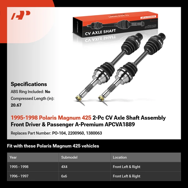 1995-1998 Polaris Magnum 425 2-Pc CV Axle Shaft Assembly Front Driver & Passenger A-Premium APCVA1889