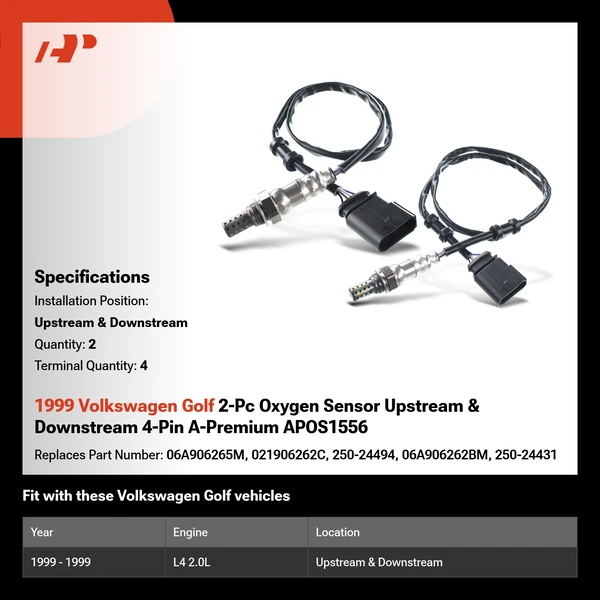 1999 Volkswagen Golf 2-Pc Oxygen Sensor Upstream & Downstream 4-Pin A-Premium APOS1556
