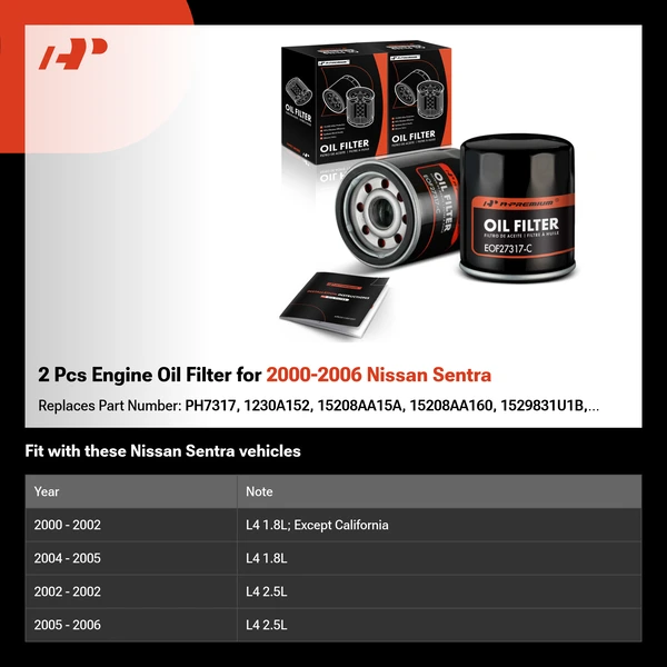 2 Pcs Engine Oil Filter for 2000-2006 Nissan Sentra