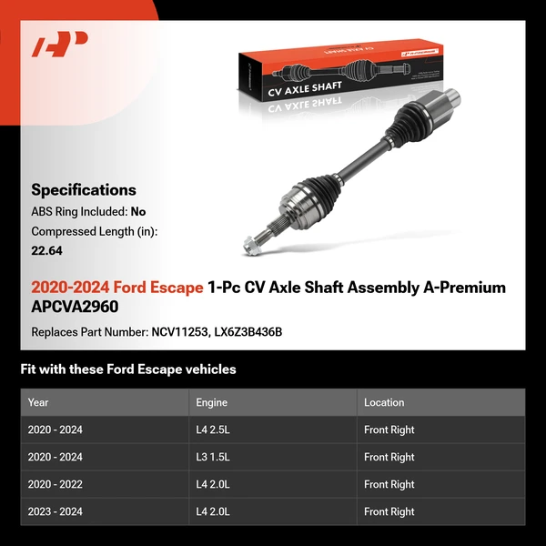 2020-2024 Ford Escape 1-Pc CV Axle Shaft Assembly A-Premium APCVA2960
