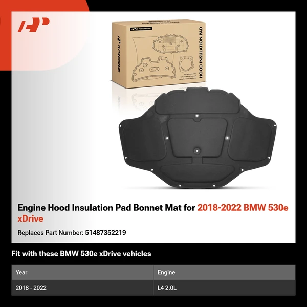 Engine Hood Insulation Pad Bonnet Mat for 2018-2022 BMW 530e xDrive