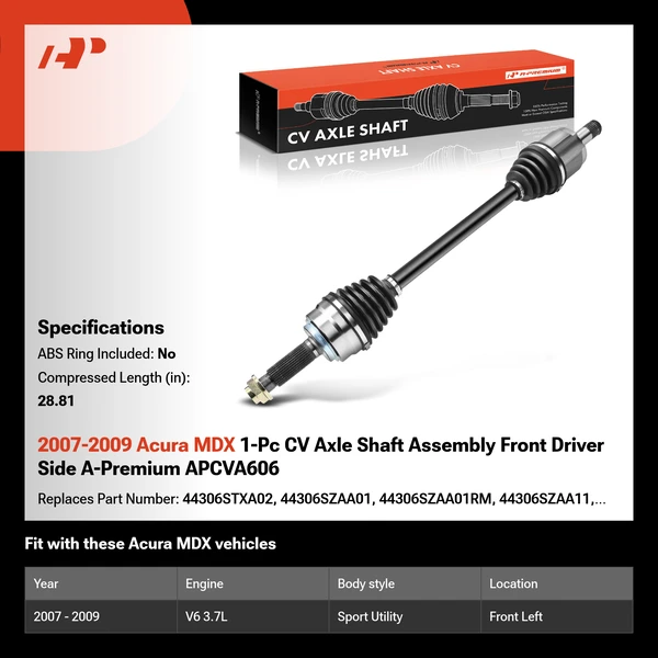 2007-2009 Acura MDX 1-Pc CV Axle Shaft Assembly Front Driver Side A-Premium APCVA606