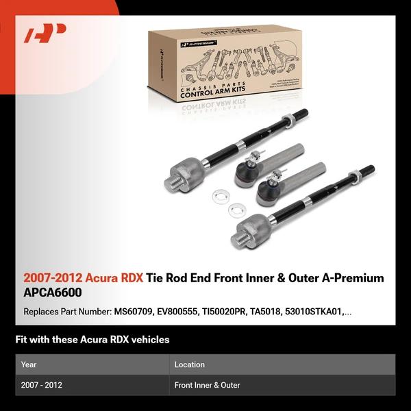2007-2012 Acura RDX Tie Rod End Front Inner & Outer A-Premium APCA6600