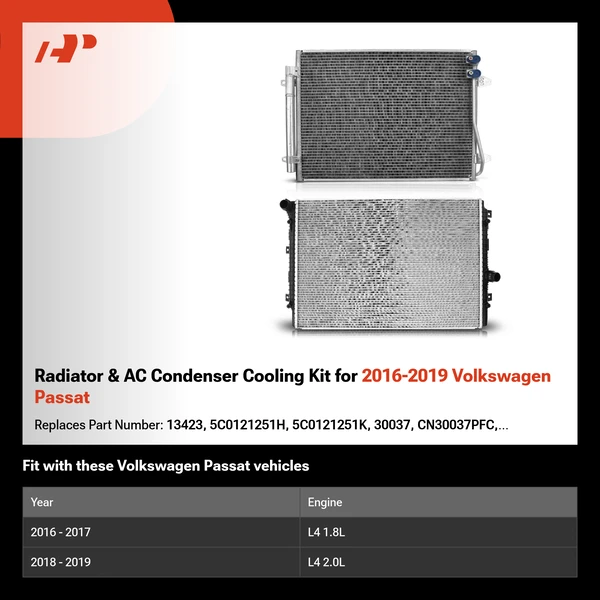 Radiator & AC Condenser Cooling Kit for 2016-2019 Volkswagen Passat