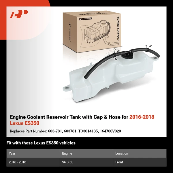 Engine Coolant Reservoir Tank with Cap & Hose for 2016-2018 Lexus ES350