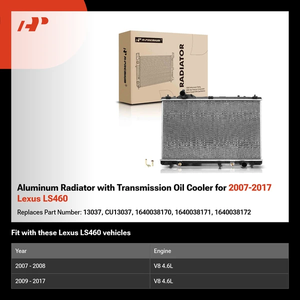 Aluminum Radiator with Transmission Oil Cooler for 2007-2017 Lexus LS460