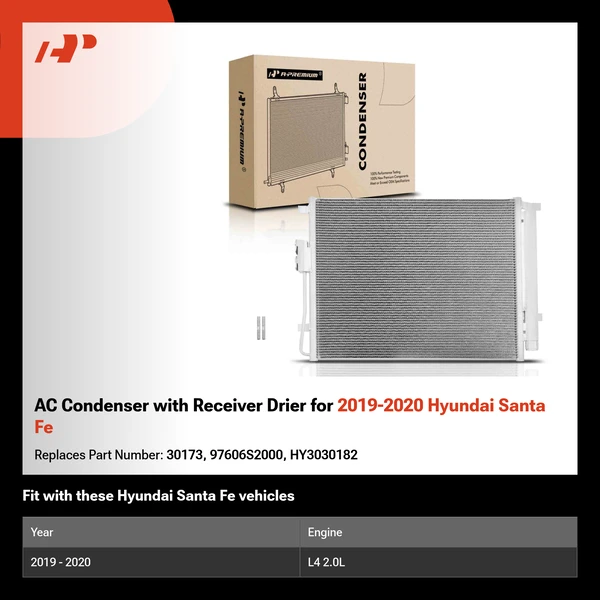 AC Condenser with Receiver Drier for 2019-2020 Hyundai Santa Fe