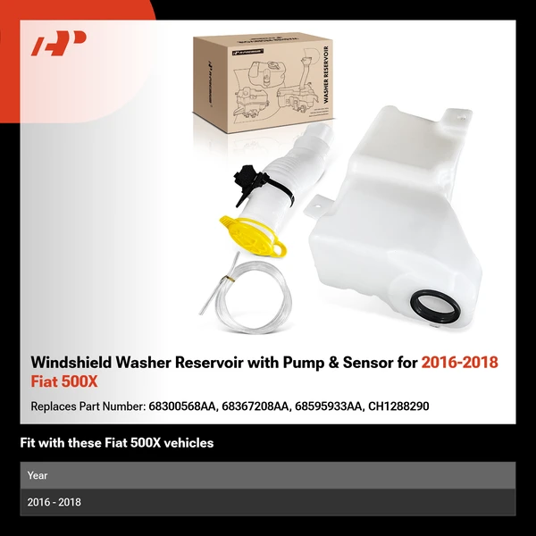 Windshield Washer Reservoir with Pump & Sensor for 2016-2018 Fiat 500X