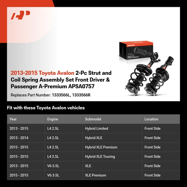 2013-2015 Toyota Avalon 2-Pc Strut and Coil Spring Assembly Set Front Driver & Passenger A-Premium APSA0757