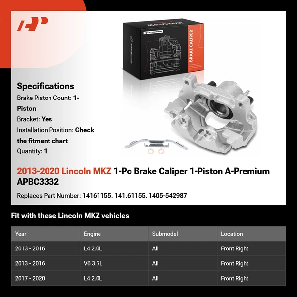 2013-2020 Lincoln MKZ 1-Pc Brake Caliper 1-Piston A-Premium APBC3332