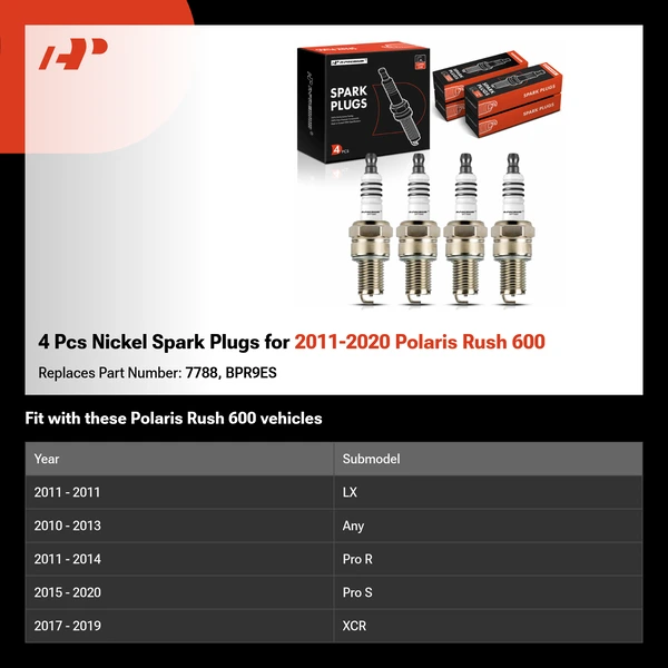 4 Pcs Nickel Spark Plugs for 2011-2020 Polaris Rush 600
