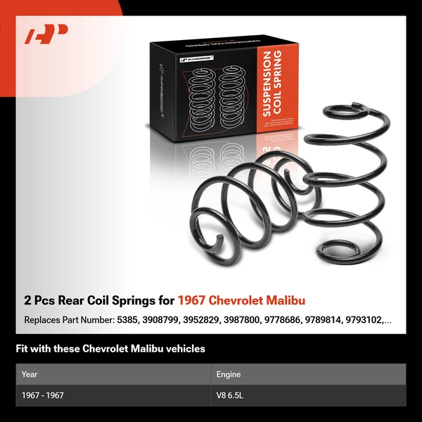 2 Pcs Rear Coil Springs for 1967 Chevrolet Malibu