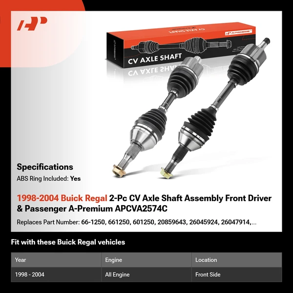 1998-2004 Buick Regal 2-Pc CV Axle Shaft Assembly Front Driver & Passenger A-Premium APCVA2574C