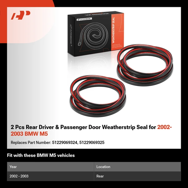 2 Pcs Rear Driver & Passenger Door Weatherstrip Seal for 2002-2003 BMW M5