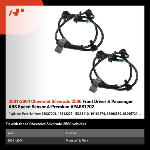 2001-2004 Chevrolet Silverado 2500 Front Driver & Passenger ABS Speed Sensor A-Premium APABS1702