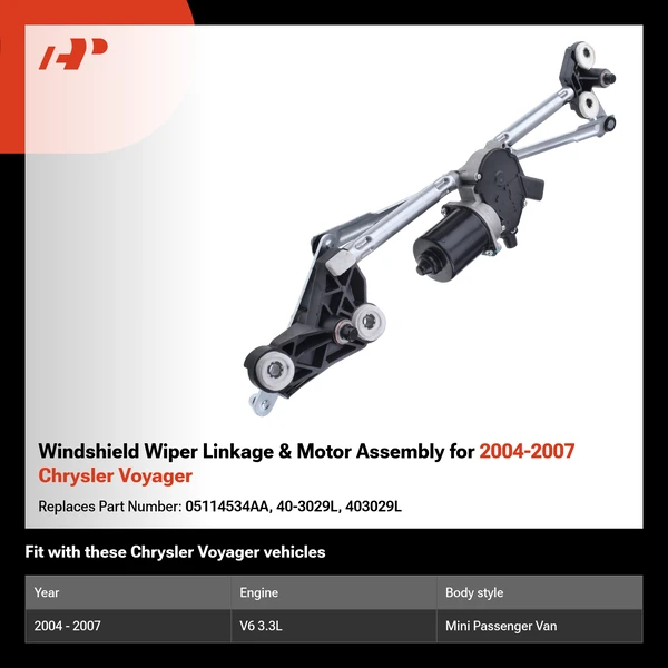 Windshield Wiper Linkage & Motor Assembly for 2004-2007 Chrysler Voyager