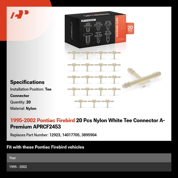 1995-2002 Pontiac Firebird 20 Pcs Nylon White Tee Connector A-Premium APRCF2453