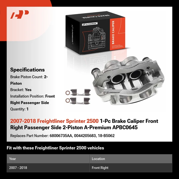 2007-2018 Freightliner Sprinter 2500 1-Pc Brake Caliper Front Right Passenger Side 2-Piston A-Premium APBC0645