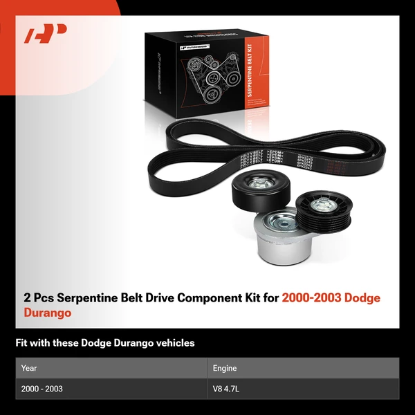 2 Pcs Serpentine Belt Drive Component Kit for 2000-2003 Dodge Durango
