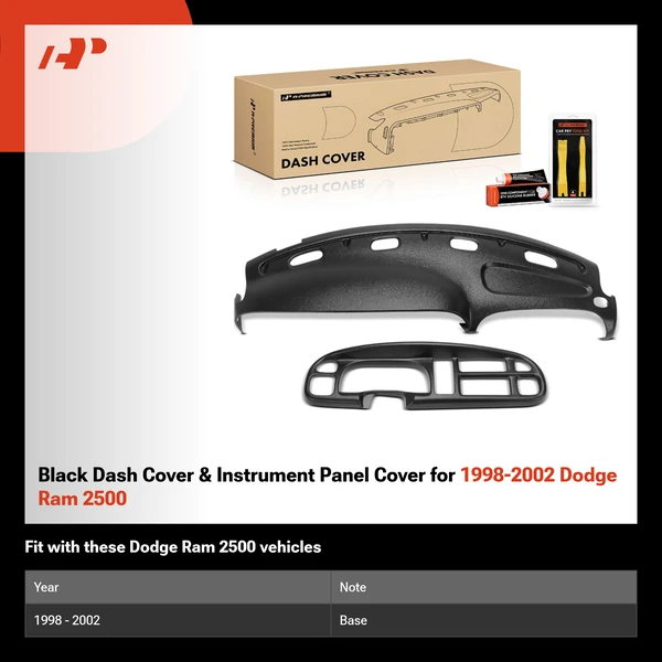 Black Dash Cover & Instrument Panel Cover for 1998-2002 Dodge Ram 2500
