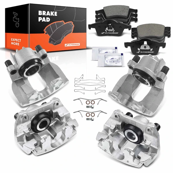 12 Pcs Front & Rear Brake Calipers & Ceramic Brake Pads for 2001-2007 Volvo V70