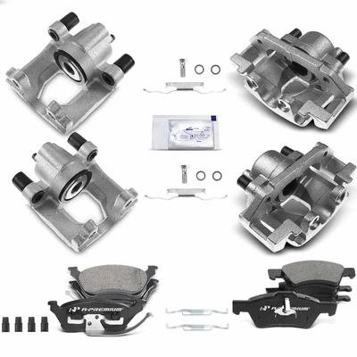 12 Pcs Front & Rear Brake Calipers & Ceramic Brake Pads