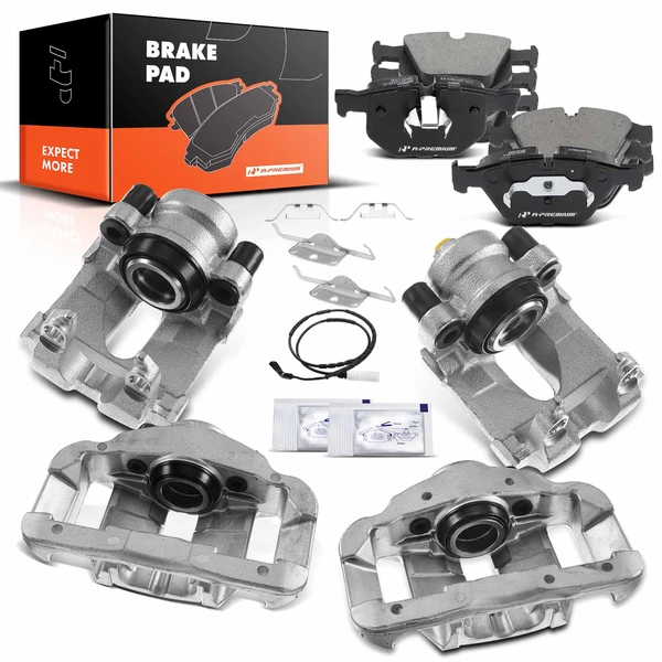 12-PC Brake Caliper + Brake Pad, Front & Rear, 1-Piston, A-Premium APBC3580