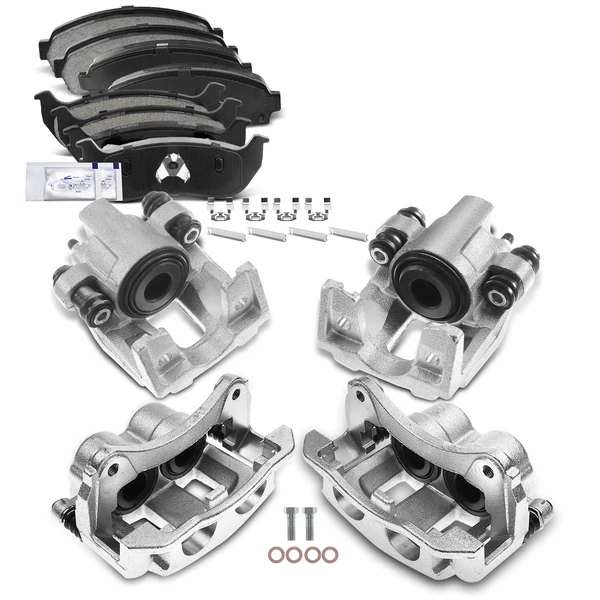 12 Pcs Front & Rear Brake Calipers & Ceramic Brake Pads for 2002-2005 Mercury Mountaineer