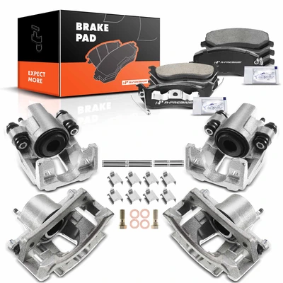 12 Pcs Front & Rear Brake Calipers & Ceramic Brake Pads
