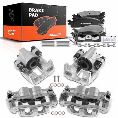 12 Pcs Front & Rear Brake Calipers & Ceramic Brake Pads
