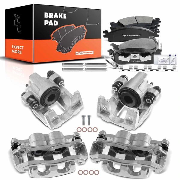 12 Pcs Front & Rear Brake Calipers & Ceramic Brake Pads for 2006-2010 Mercury Mountaineer