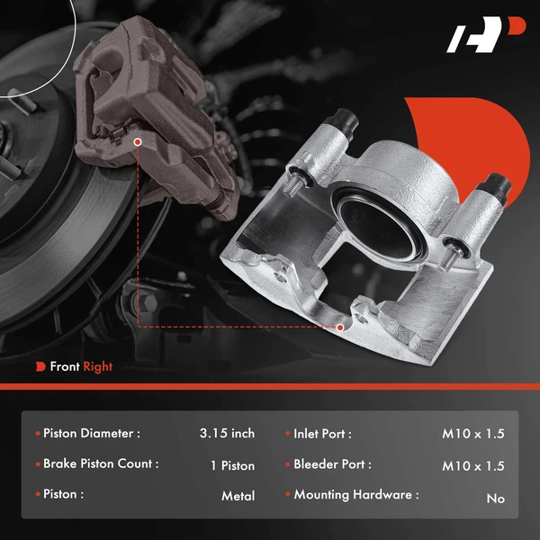 6-PC Brake Caliper + Brake Pad, Front Driver & Passenger, 1-Piston, A-Premium APBC3941