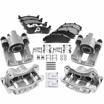 12 Pcs Front & Rear Brake Calipers & Ceramic Brake Pads