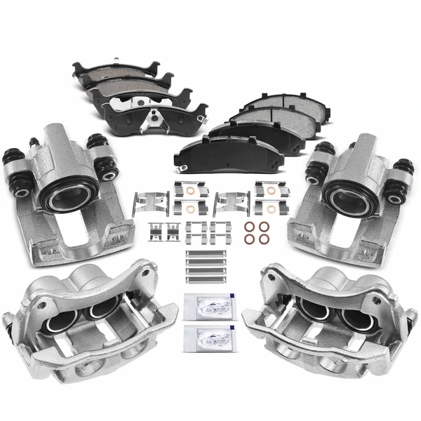 12 Pcs Front & Rear Brake Calipers & Ceramic Brake Pads for 1997-2000 Mercury Mountaineer