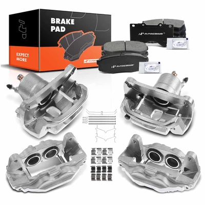 12 Pcs Front & Rear Brake Calipers & Ceramic Brake Pads